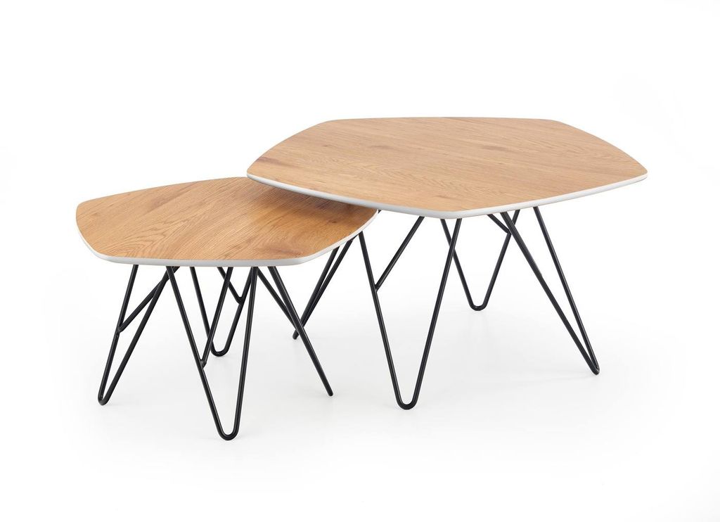 Ötszög alakú asztalka szett, 2 db, hajlított lábbal, tölgy - RUCHE - Butopêa